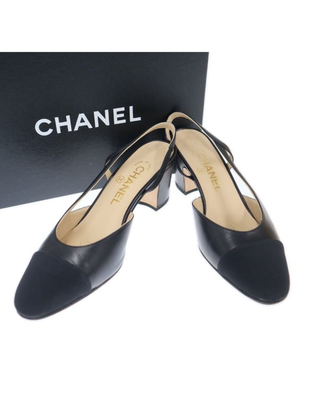 Chanel Slingback Strap Pumps Black Heel